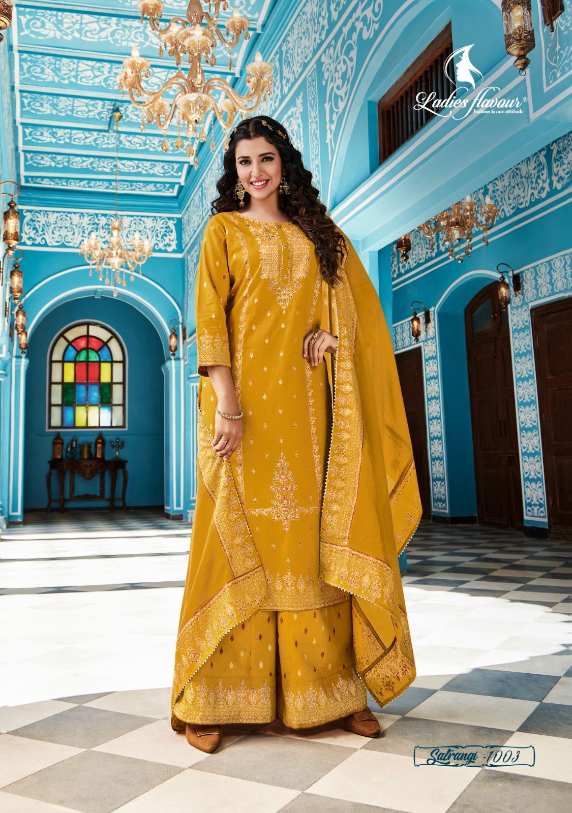 LADIES FLAVOUR Satrangi Cotton Wedding Wear Wholesale plazzo Suits Catalog